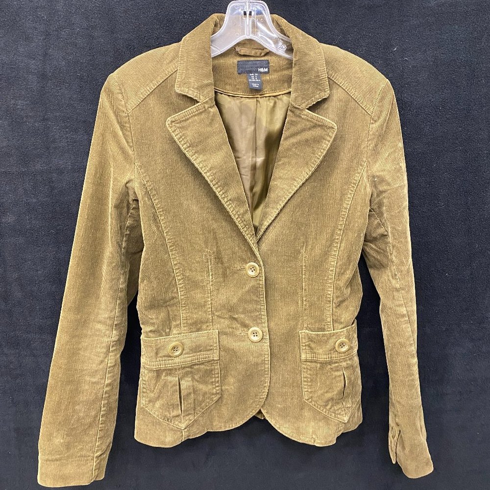 Corduroy Blazer- H&M- Tailored Single Breasted-  Two Button Blazer  - Green - 8